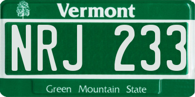 VT license plate NRJ233