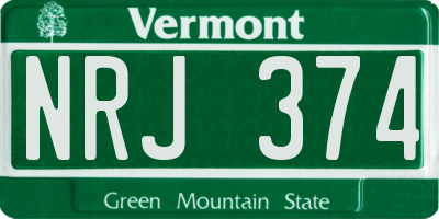 VT license plate NRJ374