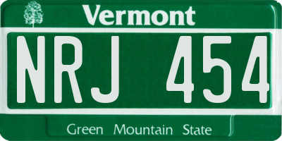 VT license plate NRJ454