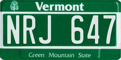 VT license plate NRJ647