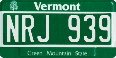 VT license plate NRJ939