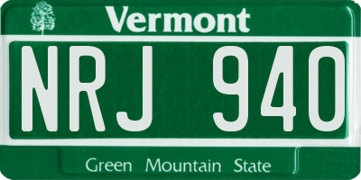 VT license plate NRJ940