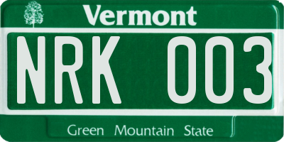 VT license plate NRK003