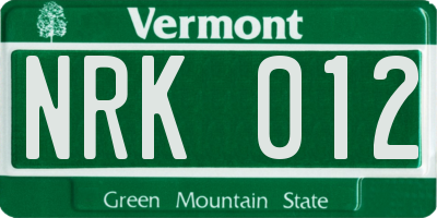 VT license plate NRK012