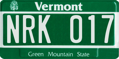 VT license plate NRK017