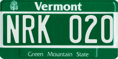 VT license plate NRK020