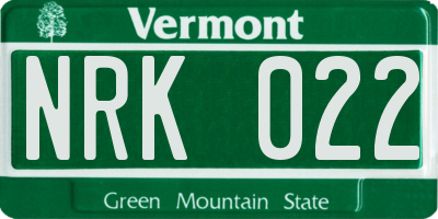 VT license plate NRK022