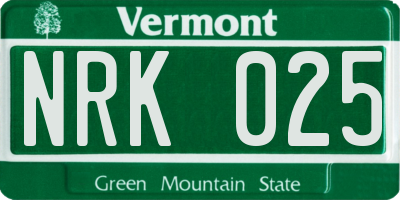 VT license plate NRK025
