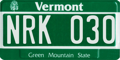 VT license plate NRK030