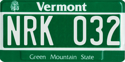 VT license plate NRK032