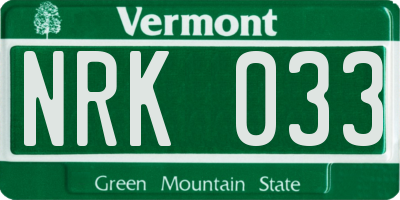 VT license plate NRK033