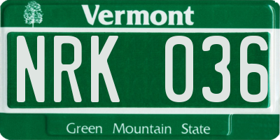 VT license plate NRK036