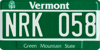 VT license plate NRK058