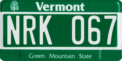 VT license plate NRK067