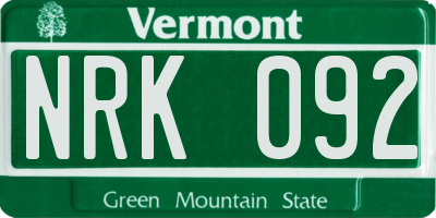 VT license plate NRK092
