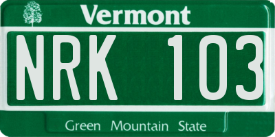 VT license plate NRK103