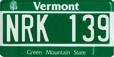VT license plate NRK139