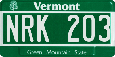VT license plate NRK203