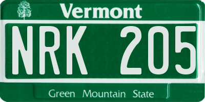VT license plate NRK205