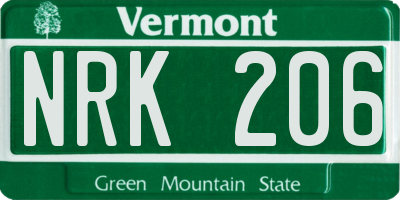 VT license plate NRK206