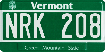 VT license plate NRK208