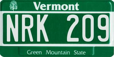 VT license plate NRK209