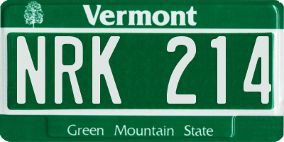VT license plate NRK214