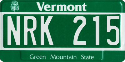VT license plate NRK215