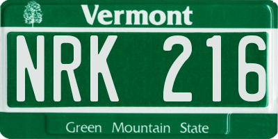 VT license plate NRK216