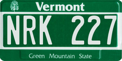 VT license plate NRK227