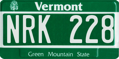 VT license plate NRK228