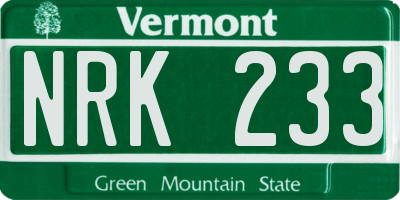VT license plate NRK233