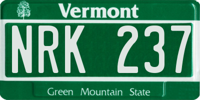 VT license plate NRK237