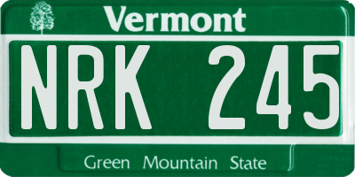 VT license plate NRK245