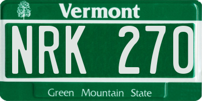 VT license plate NRK270
