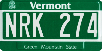 VT license plate NRK274