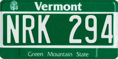VT license plate NRK294