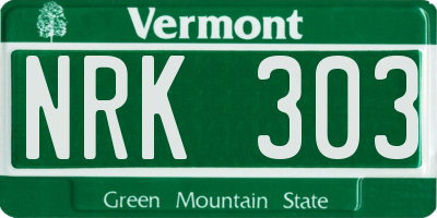 VT license plate NRK303