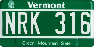 VT license plate NRK316