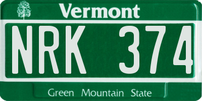 VT license plate NRK374