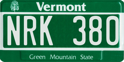 VT license plate NRK380