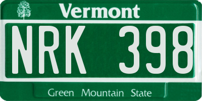 VT license plate NRK398