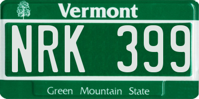 VT license plate NRK399