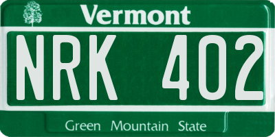 VT license plate NRK402