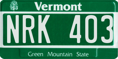 VT license plate NRK403