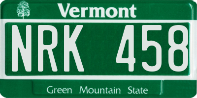 VT license plate NRK458
