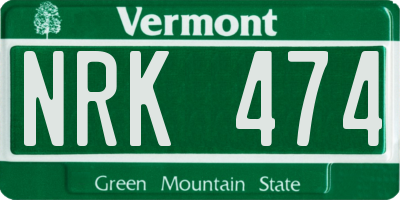 VT license plate NRK474