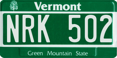 VT license plate NRK502