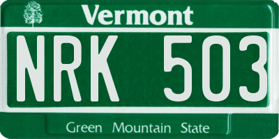 VT license plate NRK503