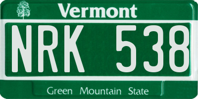 VT license plate NRK538
